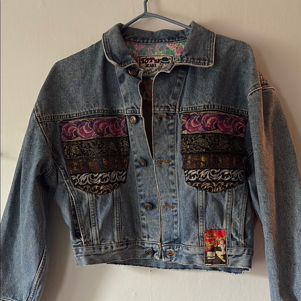 Vintage Blue and Purple Jean Jacket with Southwestern Design